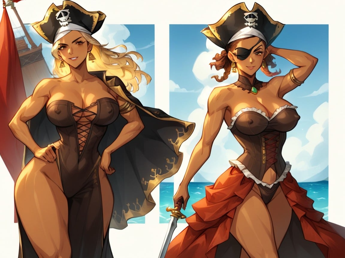 Swordmaster, Blonde Dyed Hair, Capitaine PiratePorno IA transsexuelle