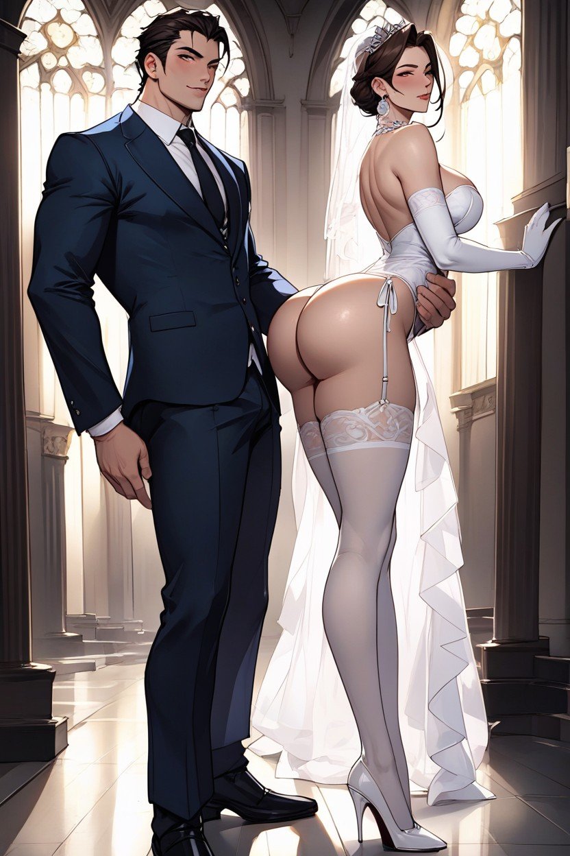 Bride And Man, Tバック, Grabbing WaistファーリーAIポルノ