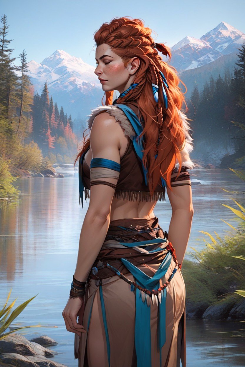 Closed Eyes, Aloy From Horizon Zero Dawn, Tribal Wear AI Porn