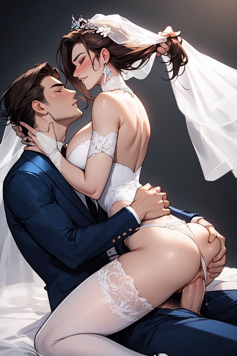 Man In Blue Suit, Precum, Incredibly Beautiful Seductive Brunette Bride퍼리 AI 포르노