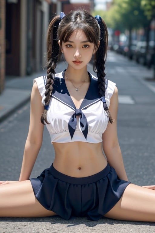 Pigtails, Street, Splits Shemale AI Porn