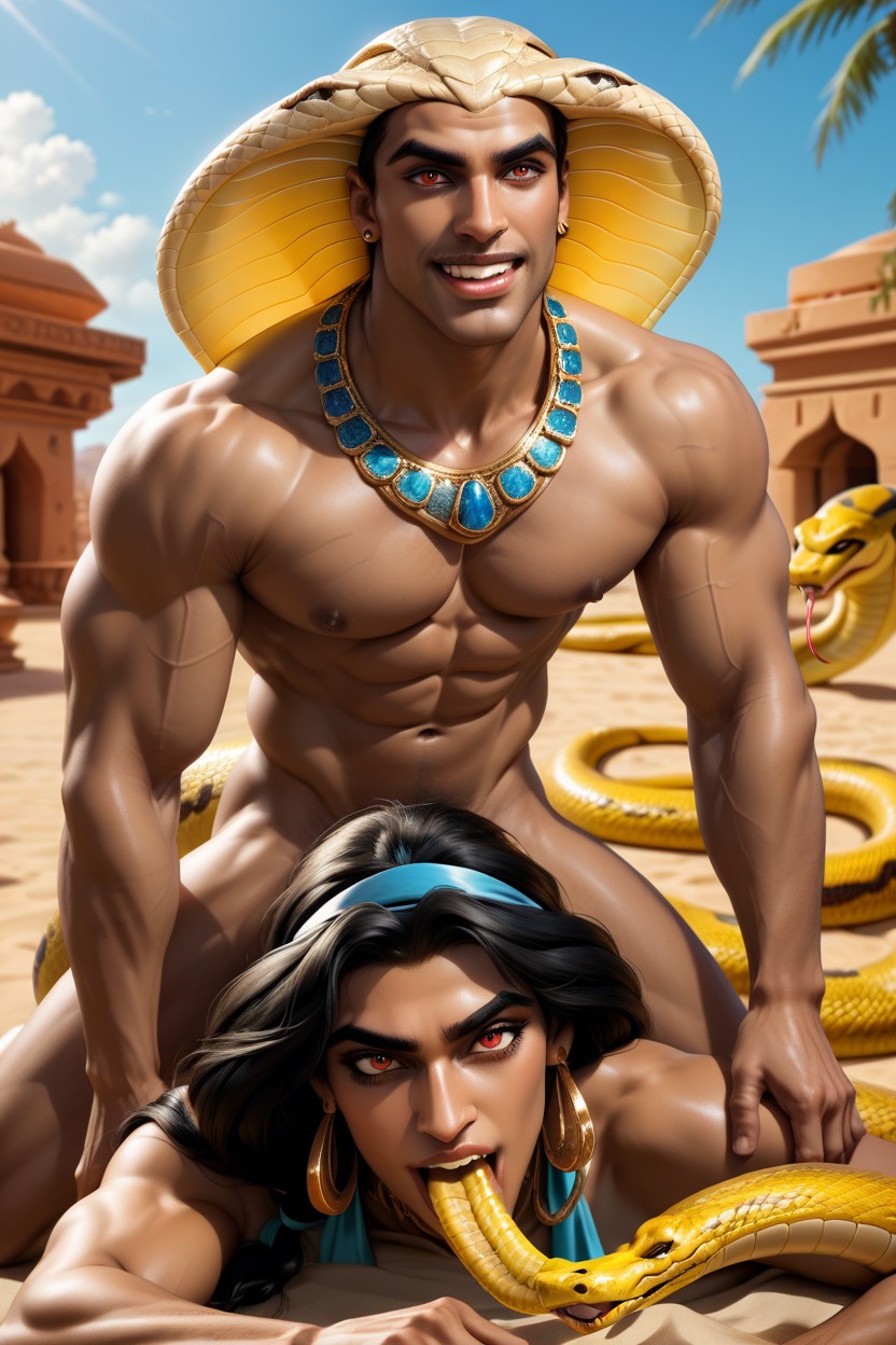 Brown Face, Top Down View, Jasmine Is A Male Naga AI Gay Porn
