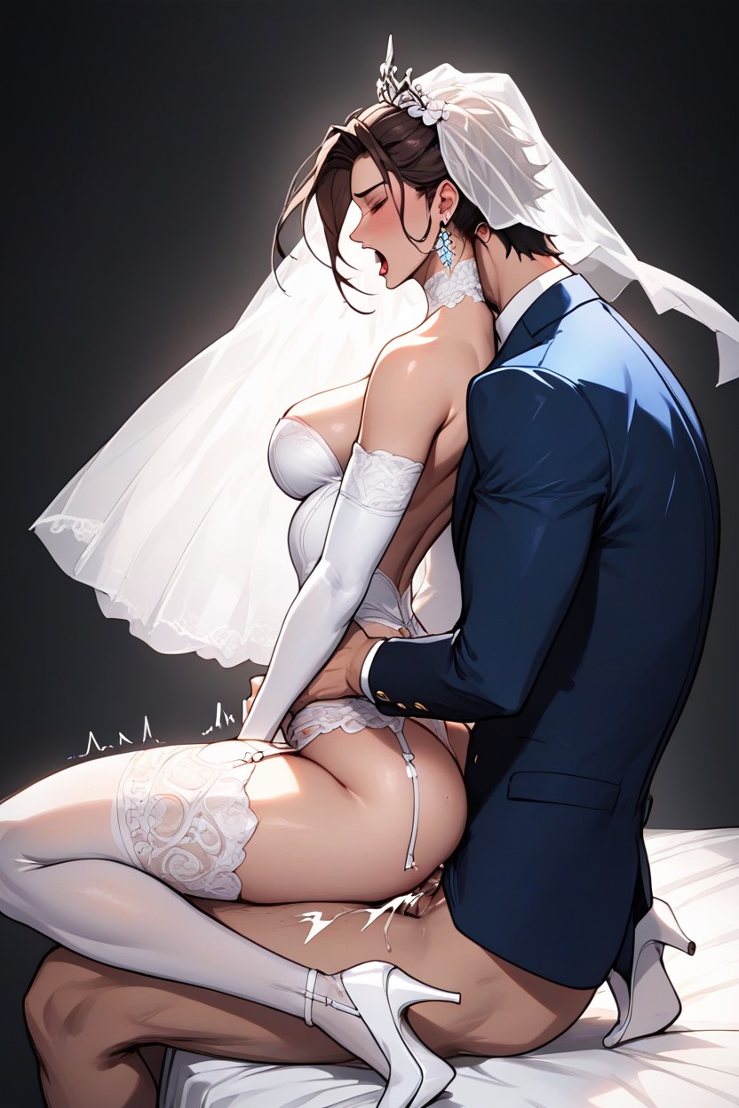 Incredibly Beautiful Seductive Brunette Bride, Thongs, Moaning LoudファーリーAIポルノ