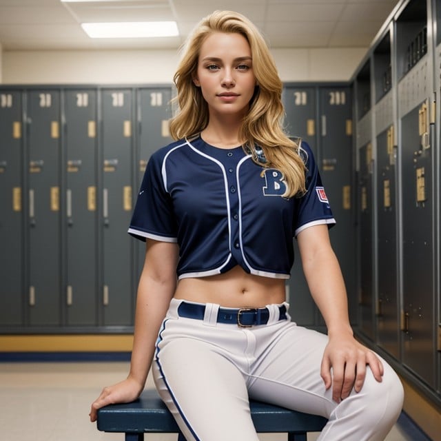 Cheveux Blond, Uniforme De Baseball, Petite PoitrinePorno IA