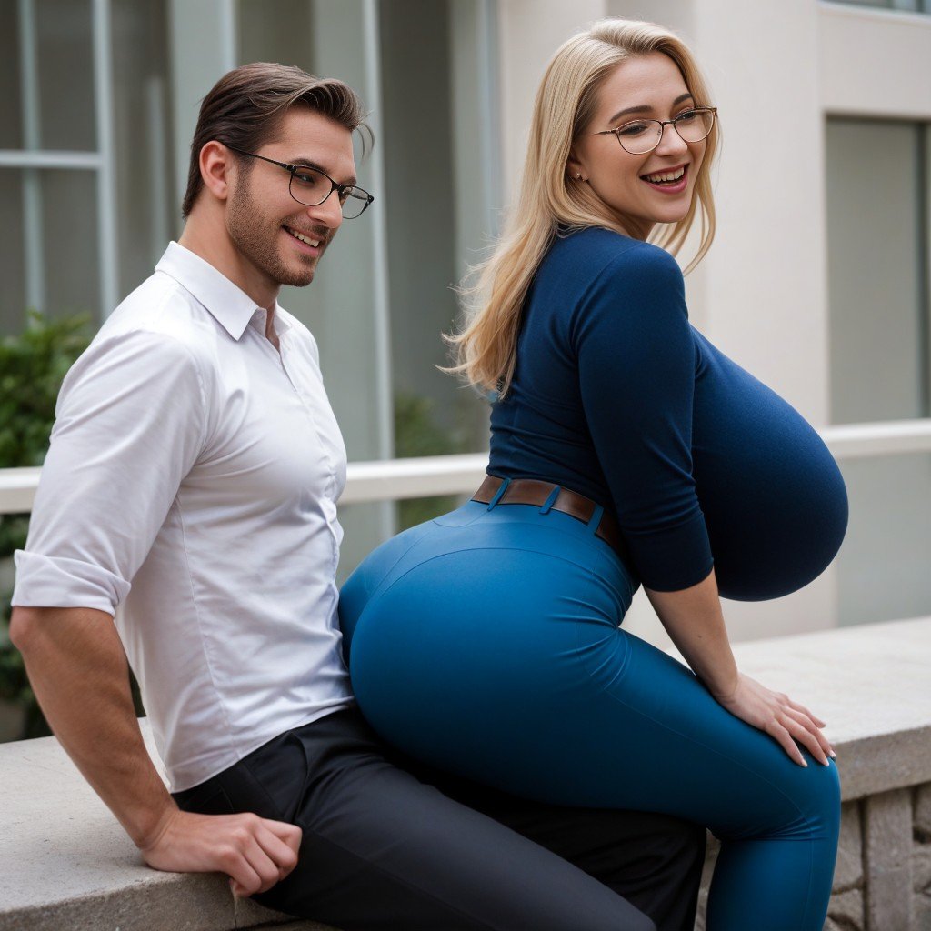 Man Sitting On Stone Ledge, Culo Pequeño, Tight Blue PantsPorno IA de transexuales