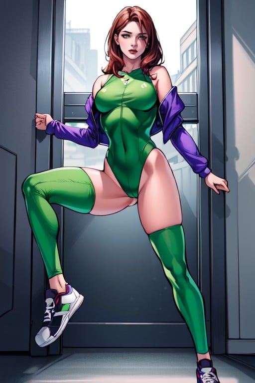 Full Body, Standing, Green BodysuitAI 포르노