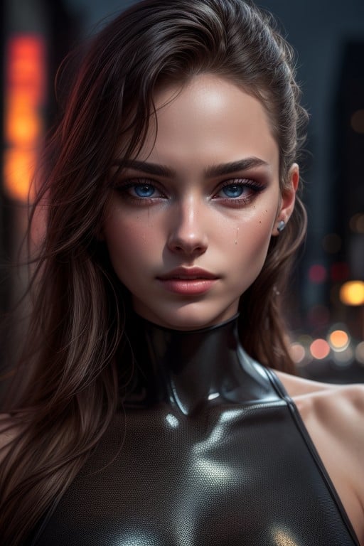 Bodysuit, Cyberpunk City, Brown Eyes AI Porn