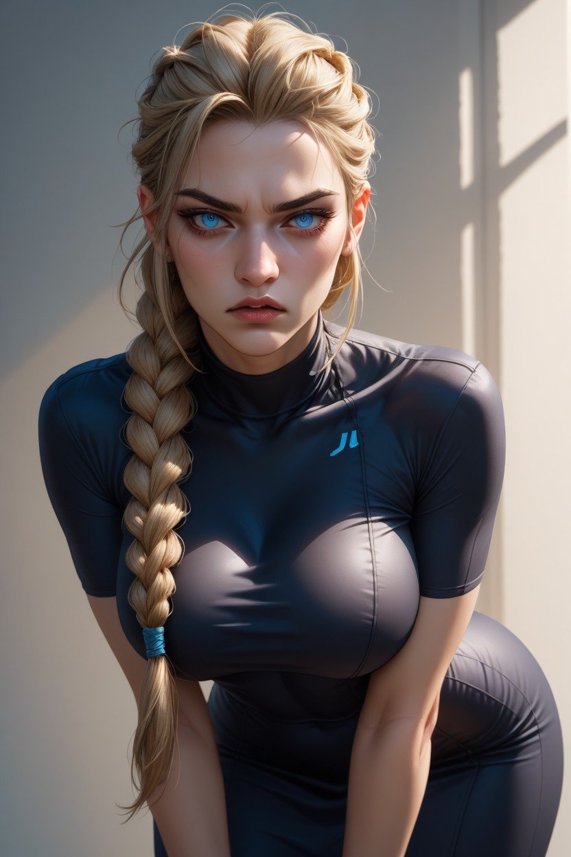 Blue Eyes, Braided, Small Breast AI Porn