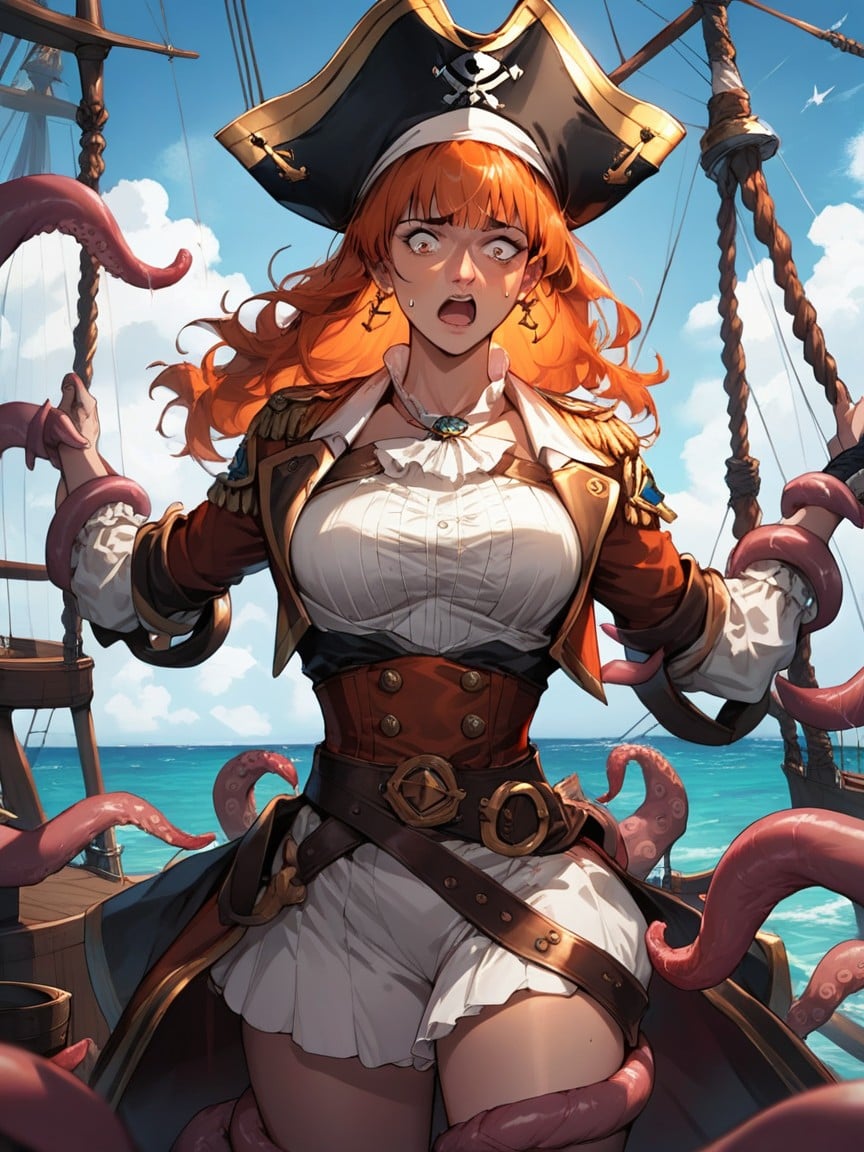 Cheveux Roux, Surrounded By Tentacles, Capitaine PiratePorno IA