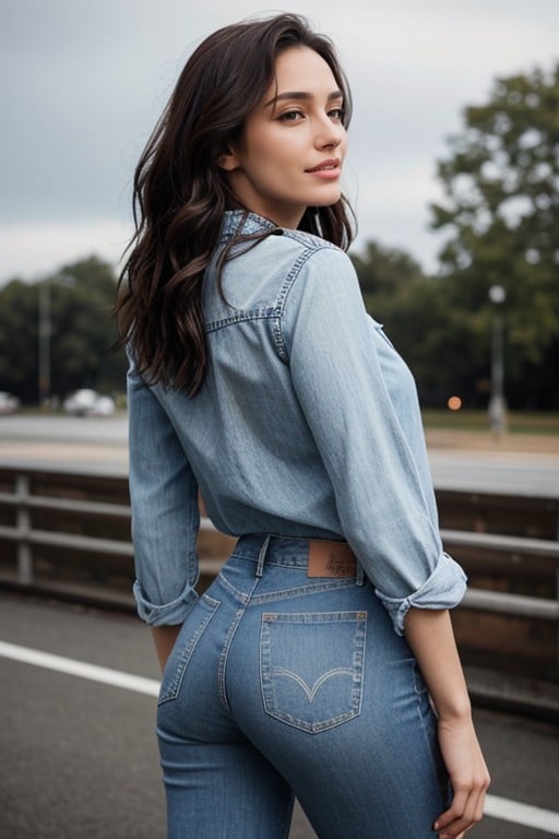 Biting Lip, Jeans, Full Body Shemale AI Porn