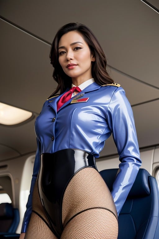 Latex Suit, Stockings, Flight Attendant Shemale AI Porn