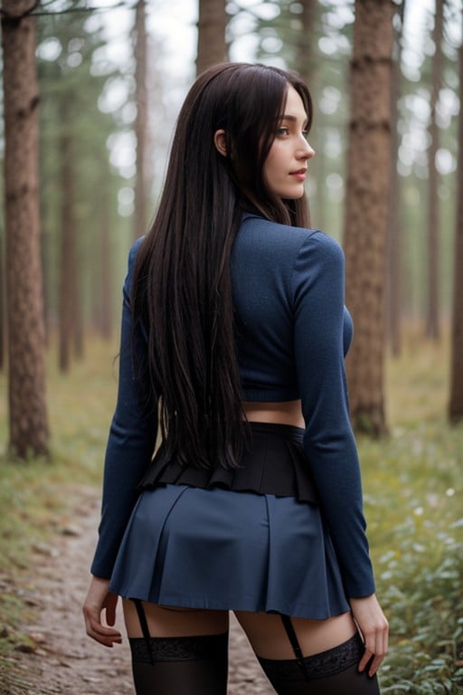 Long Blue Hair, Upper Skirt, UniformAI 포르노