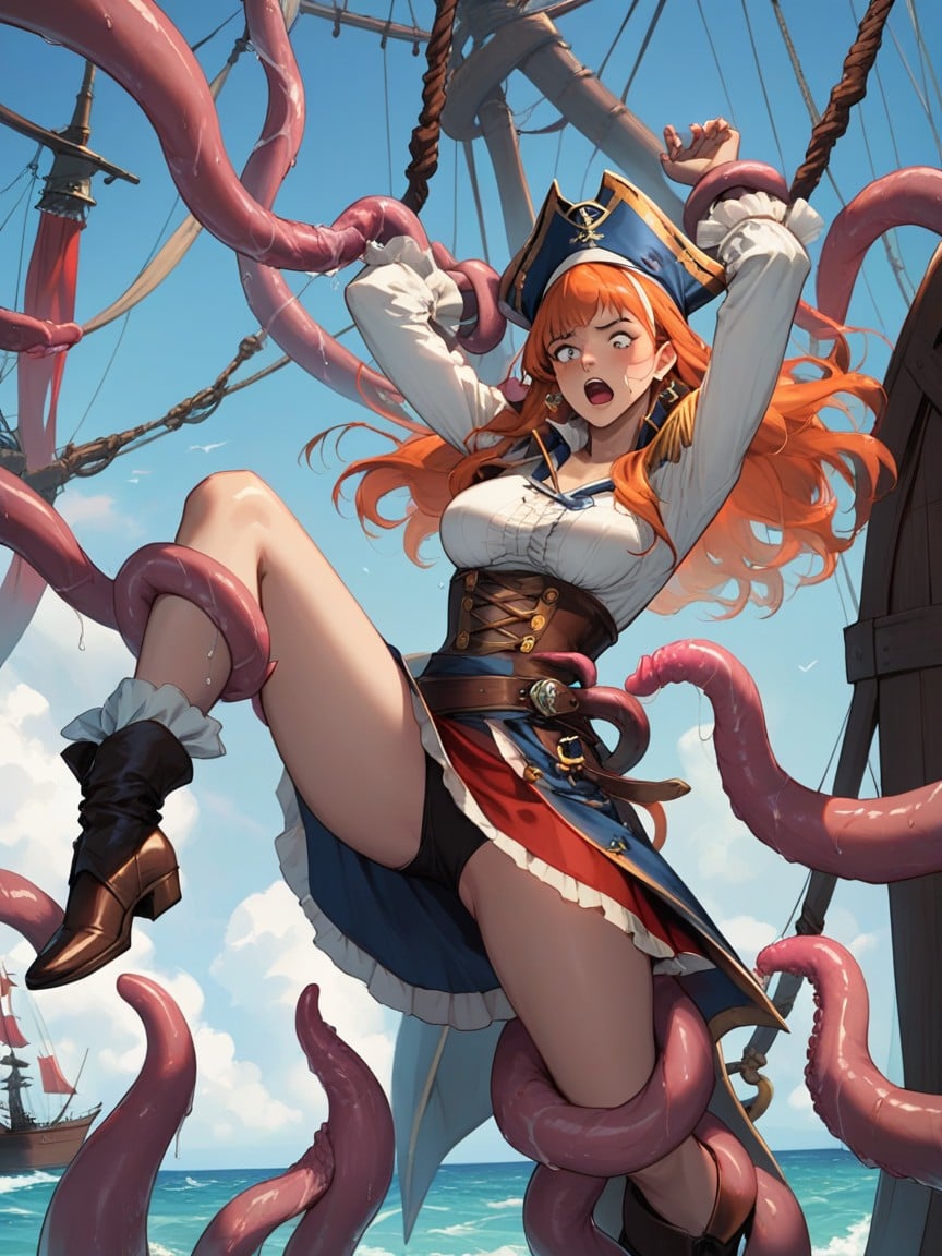 Arms Held By Tentacles, Peito Médio, Ruiva Pornografia peluda com IA