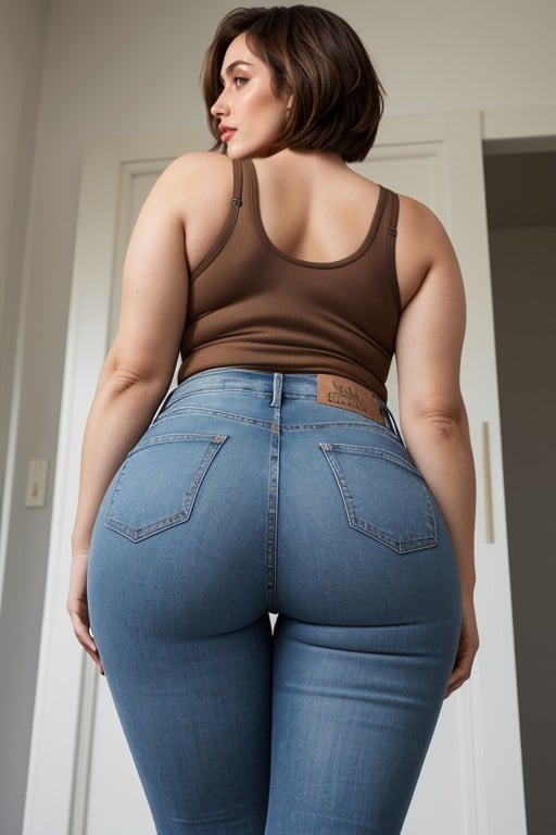 Jeans, Deep Buttcrack, Bobcut Hair Pornografia peluda com IA