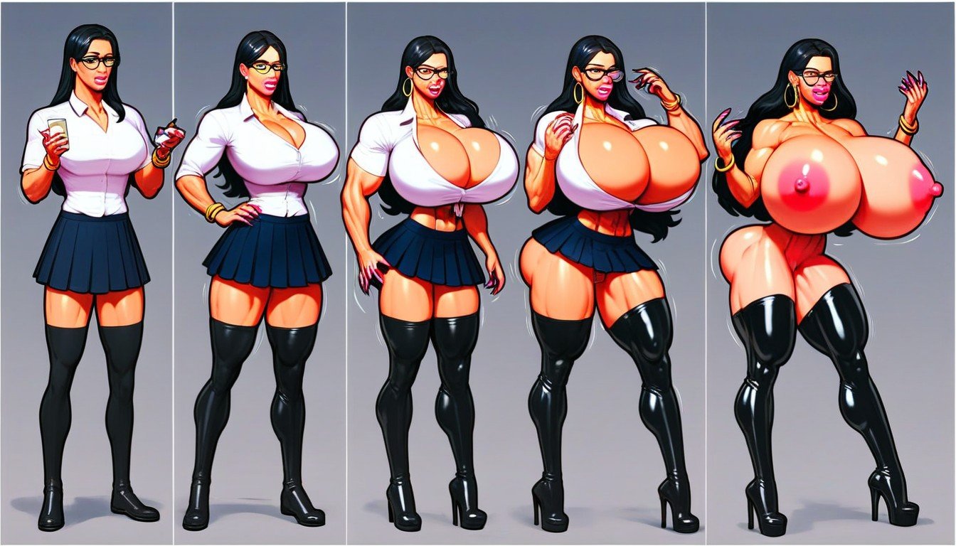 Extreme Muscle Growth, Perfect Face, Going From Regular With Breasts Transforming Into Bimbo With Massive BreastsAIポルノ