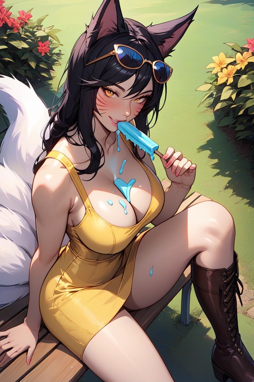 坐下, Large Breasts, Ahri From League Of LegendsAI黃漫