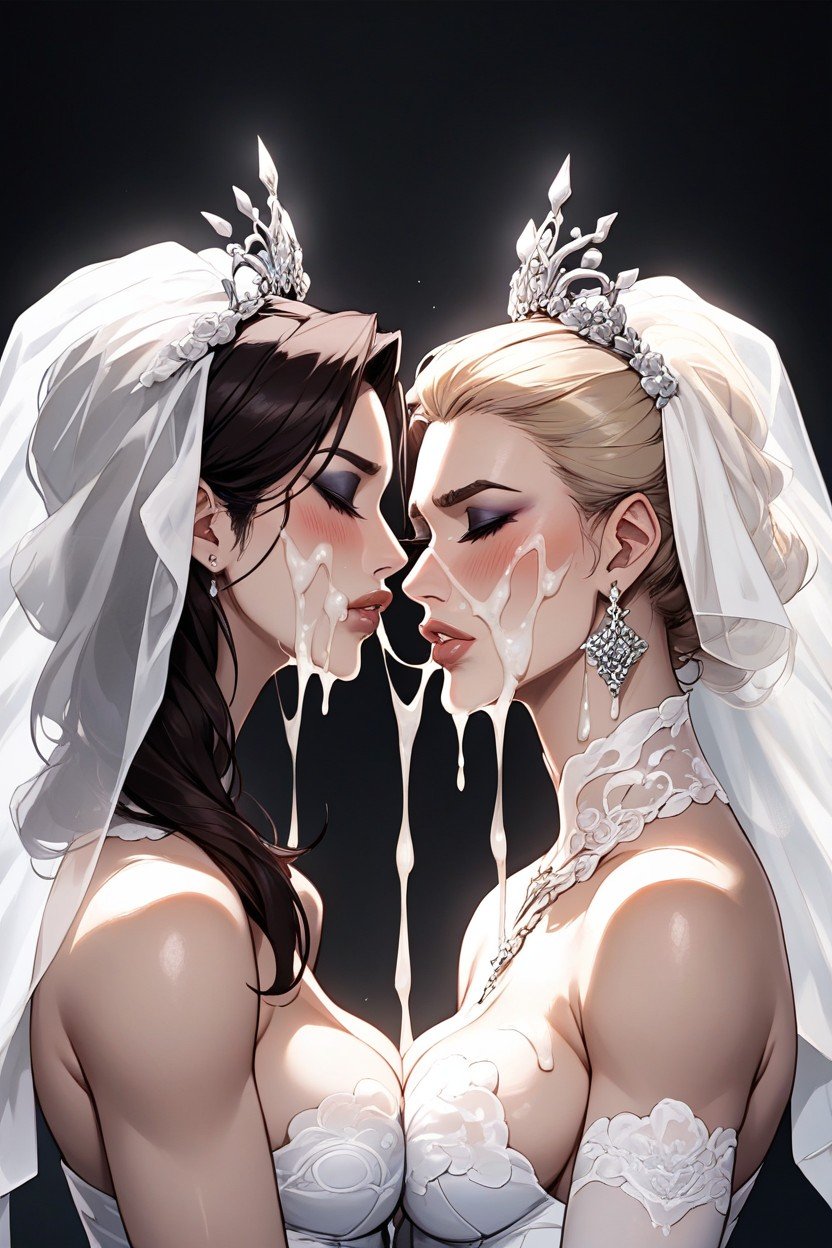 Cum Dripping Down Bride Head, Ajoelhando, Dimorphic Pornografia peluda com IA