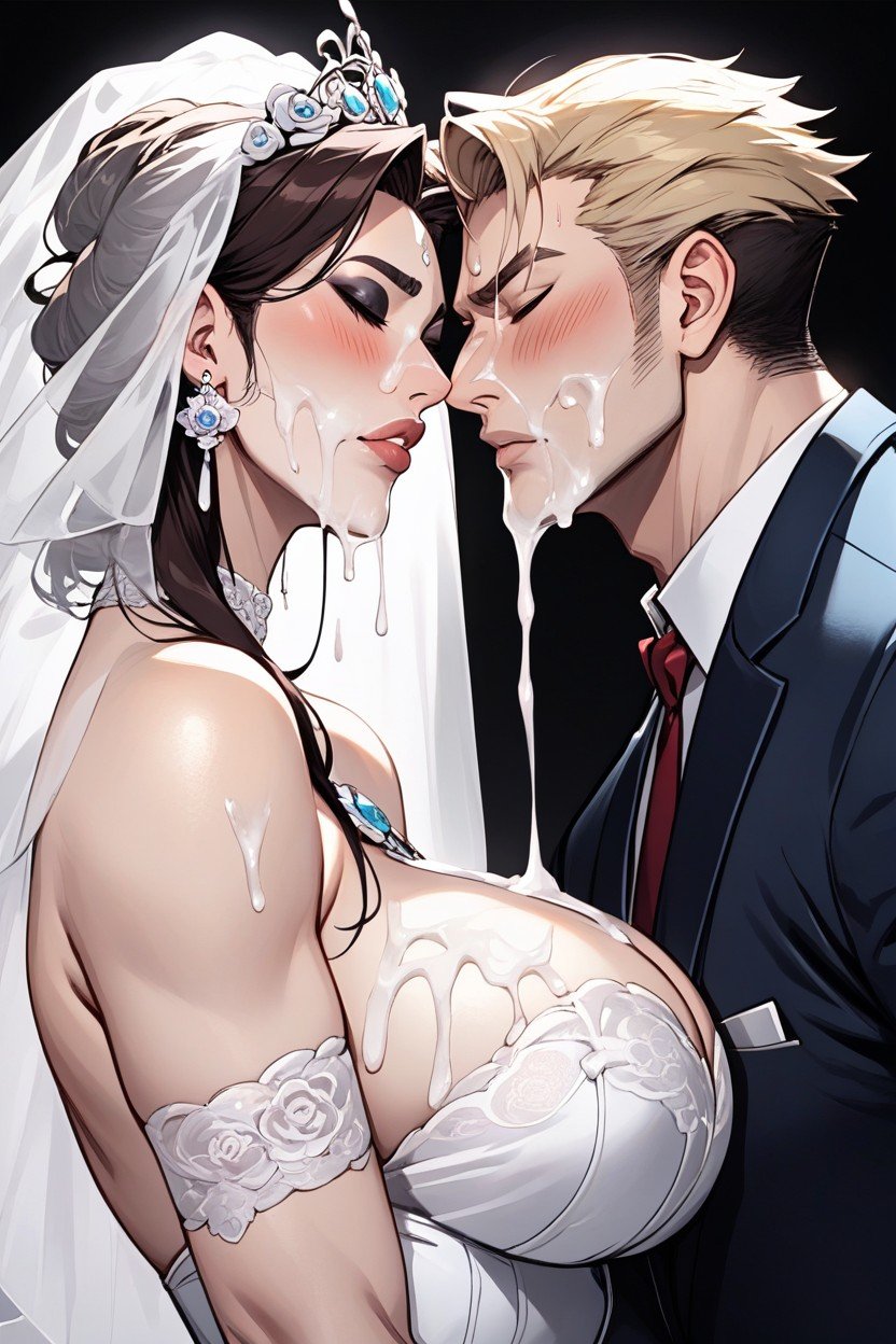 Excessive Cum On Bride Face Bukkake, 무릎꿇기, Husband Sad ExpressionAI 포르노