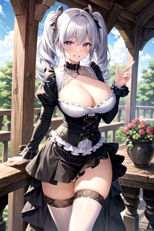 Silver Hair, Frilled Skirt, EmbarrassedAIポルノ