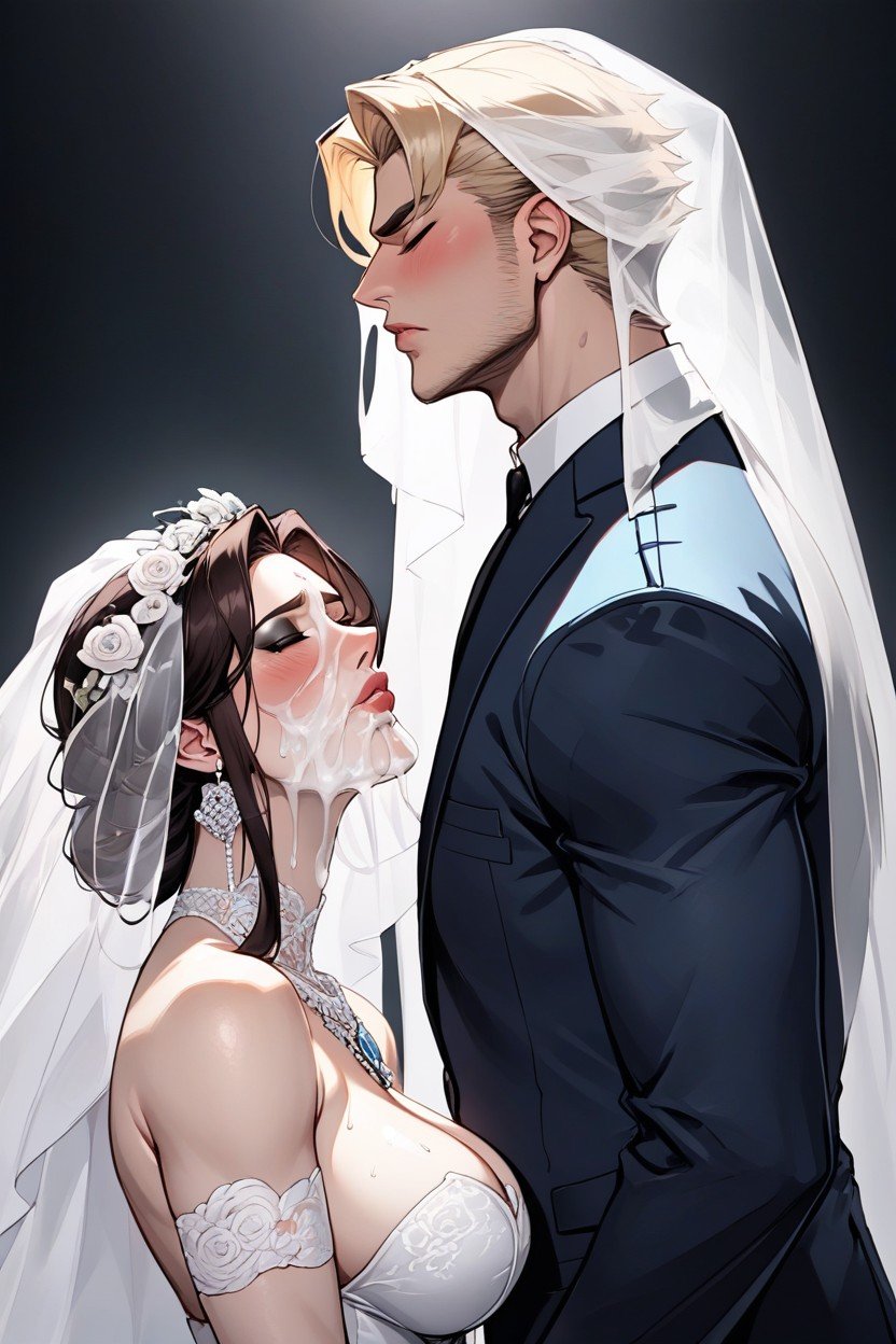 Cum Dripping Down Bride Head, Strong Jawline, Eyes ClosedAI獸人黃片