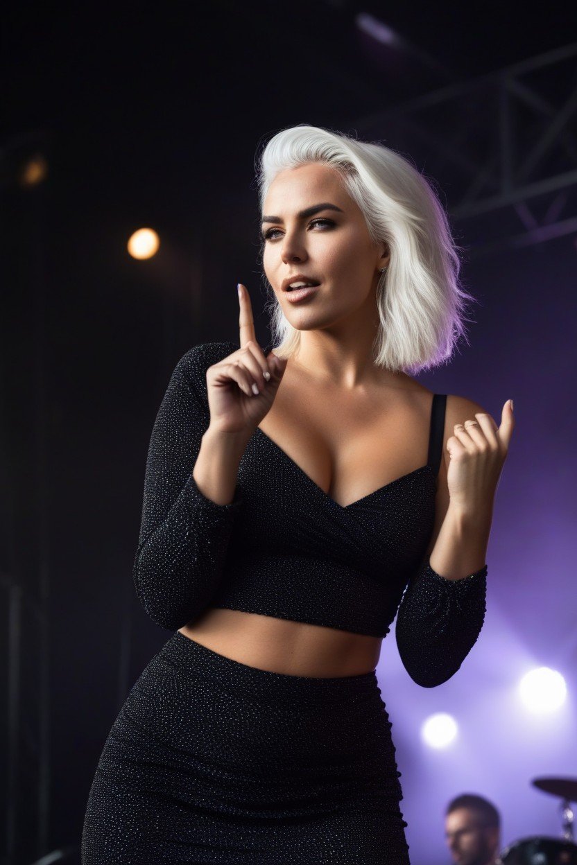 Raising Middle Finger, On Stage, White Hair AI Porn