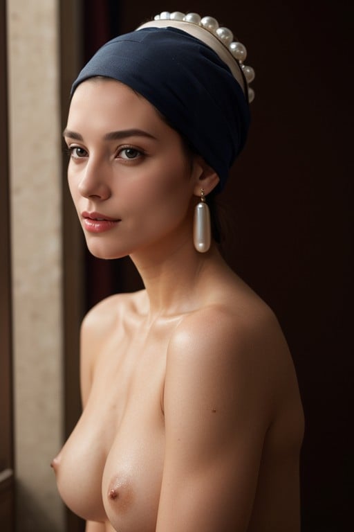 Topless, Side Boobs, Woman With A Pearl EarringPorno AI