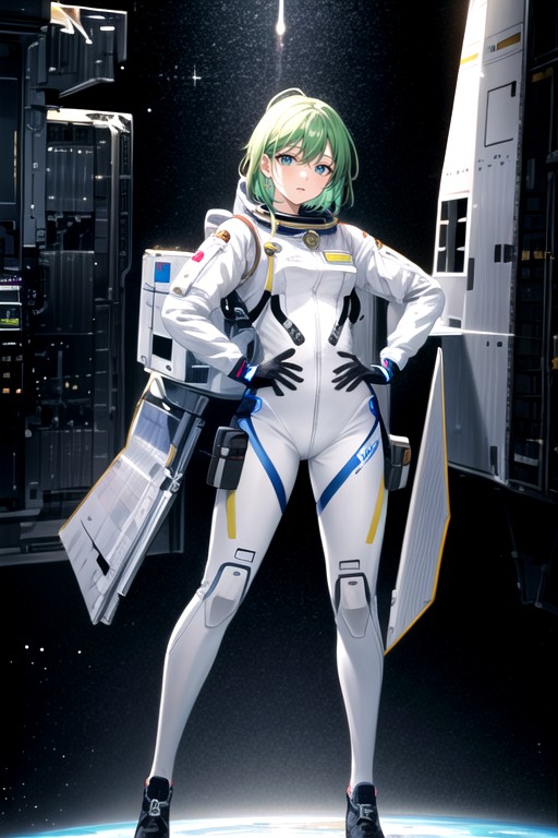 Sci-fi, Full Body, Green Hair Shemale AI Porn