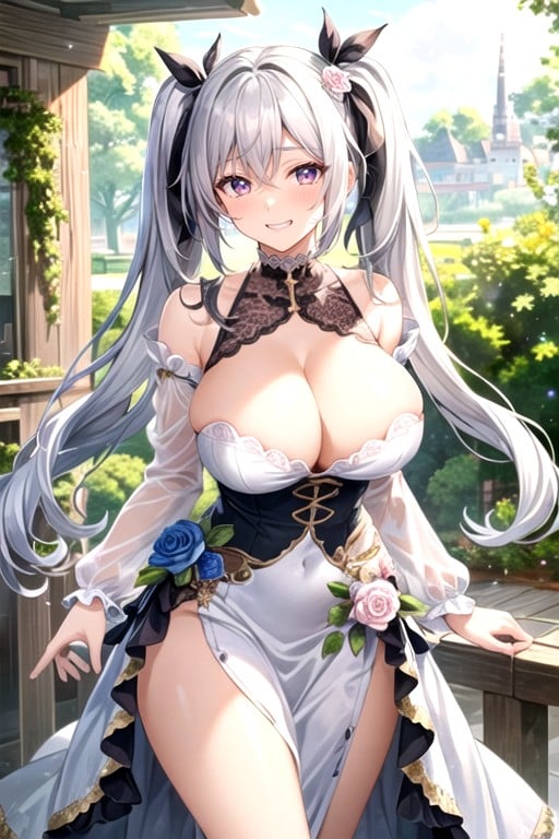 Pale Skin, Large Breasts, Twintails Pornografia de IA