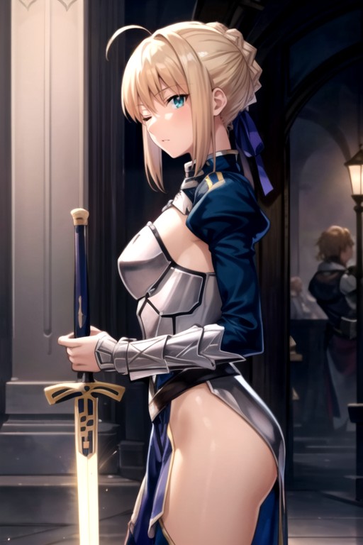 Olhando Para O Visualizador, Pouco Iluminado, Artoria Pendragon Travesti IA Pornô