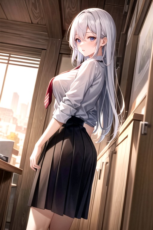 Skirt, White Hair, Long Length AI Porn