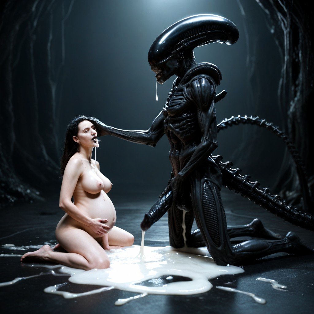 Cheveux Noirs, Tentacle Hive, Xenomorph Male Monster From AlienPorno IA transsexuelle