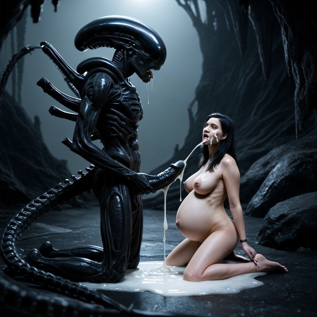 Large Scary Male Xenomorph, Xenomorph Skeleton Chest, Xenomorph Long Black Cock人妖AI色情