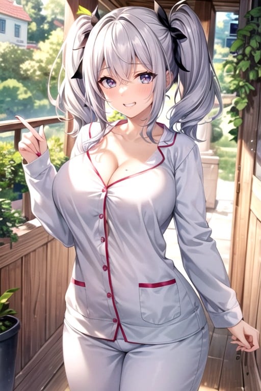 Twintails, Grin, Messy Hair AI Porn