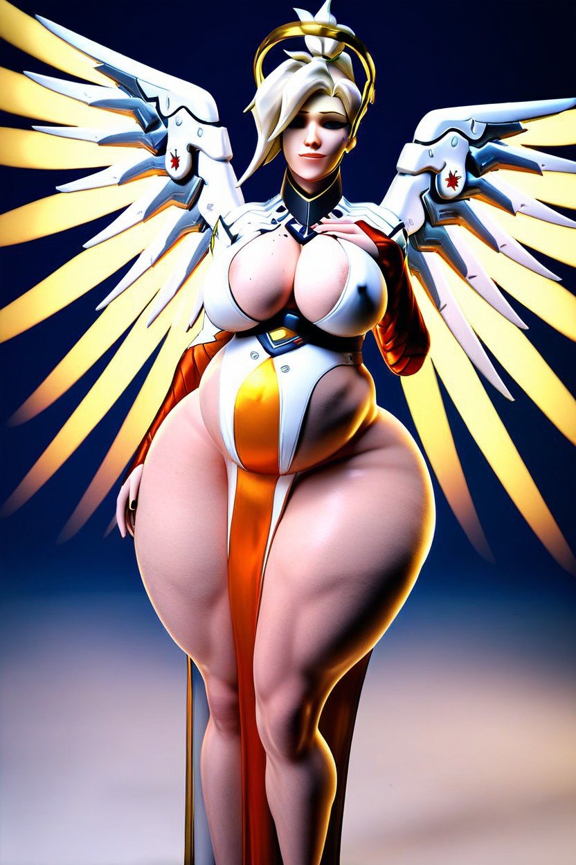 Wearing Mercy From Overwatch Costume Pregnant, Thick, 30+ AI Porn