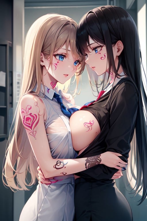 Front View, Sfw, Girls Hugging AI Porn