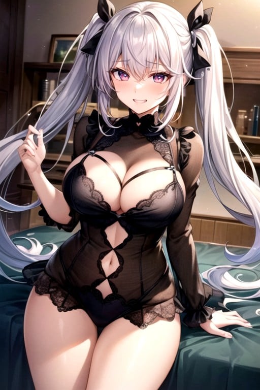 Embarrassed, Large Breasts, Silver Hair AI Porn