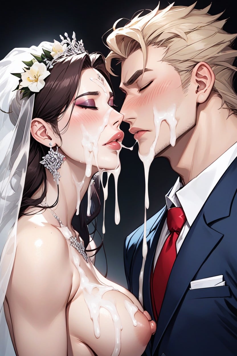 Excessive Cum On Tits, Innocent, Bridal Lingerie AI Porn