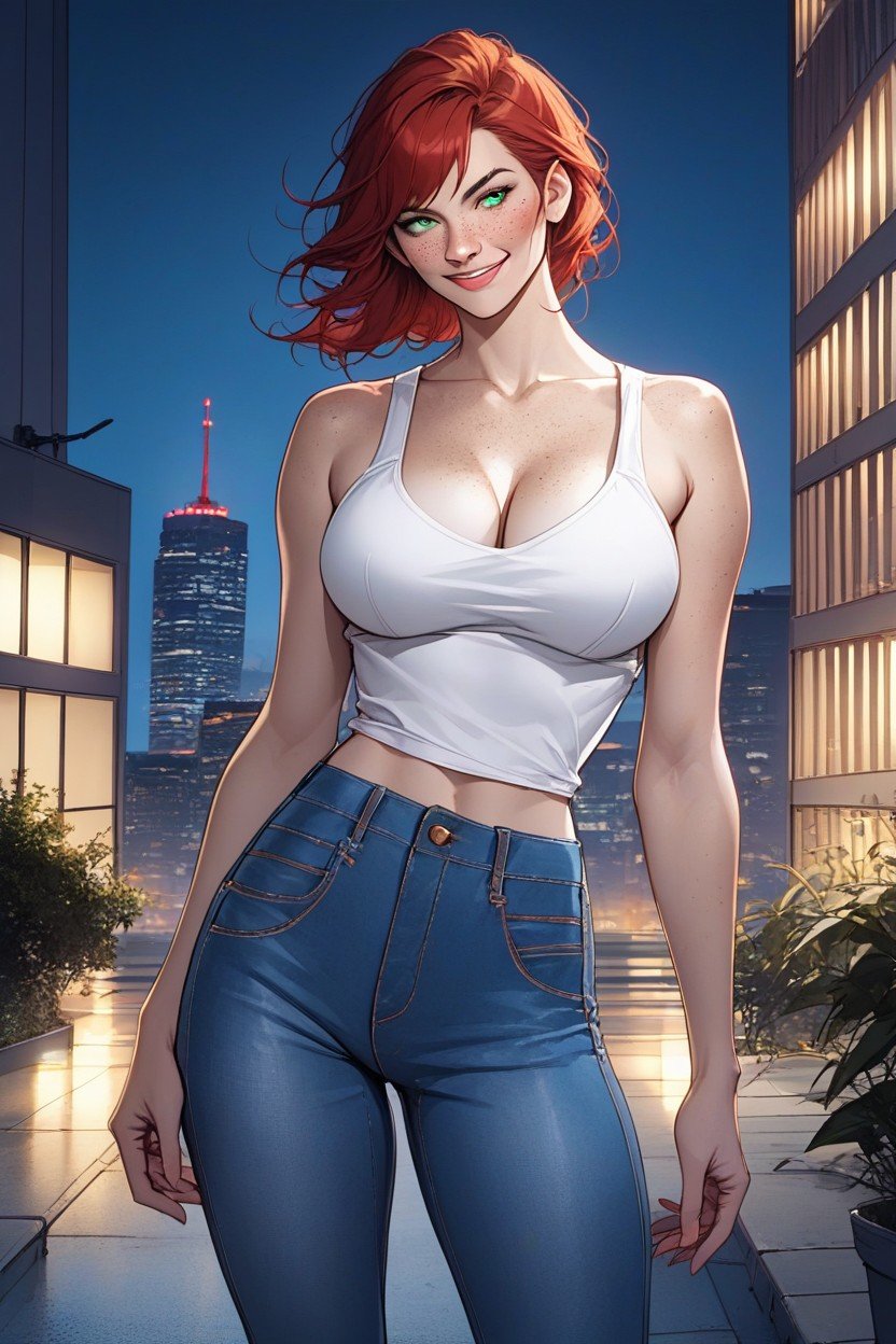 Highly Detailed, Lissé, Background Rooftop Of New York By NightPorno IA