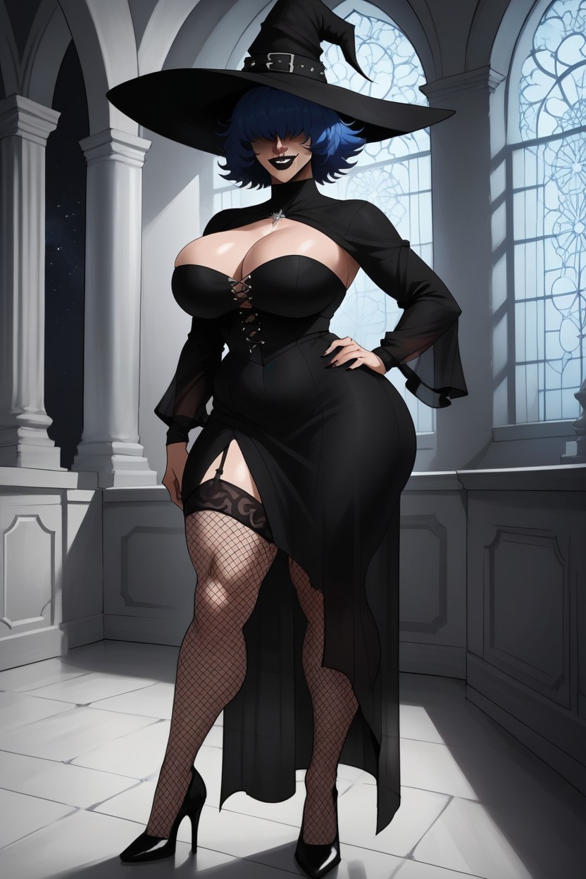 Exposed Hips, Sleeve Less, With Dark Lipstick AI Porn