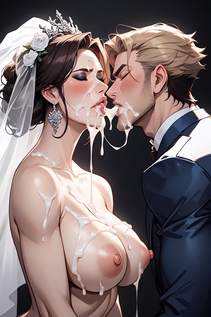 Excessive Cum On Bride Face Bukkake, Huge Lips Extremely Pout, Focus On Full Beautiful LipsファーリーAIポルノ