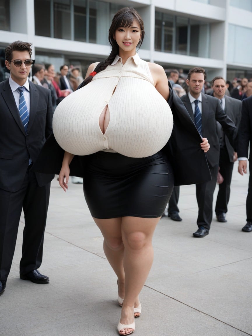 Tight Skirt, Extreme Hyper Breasts, 1 Person AI Porn