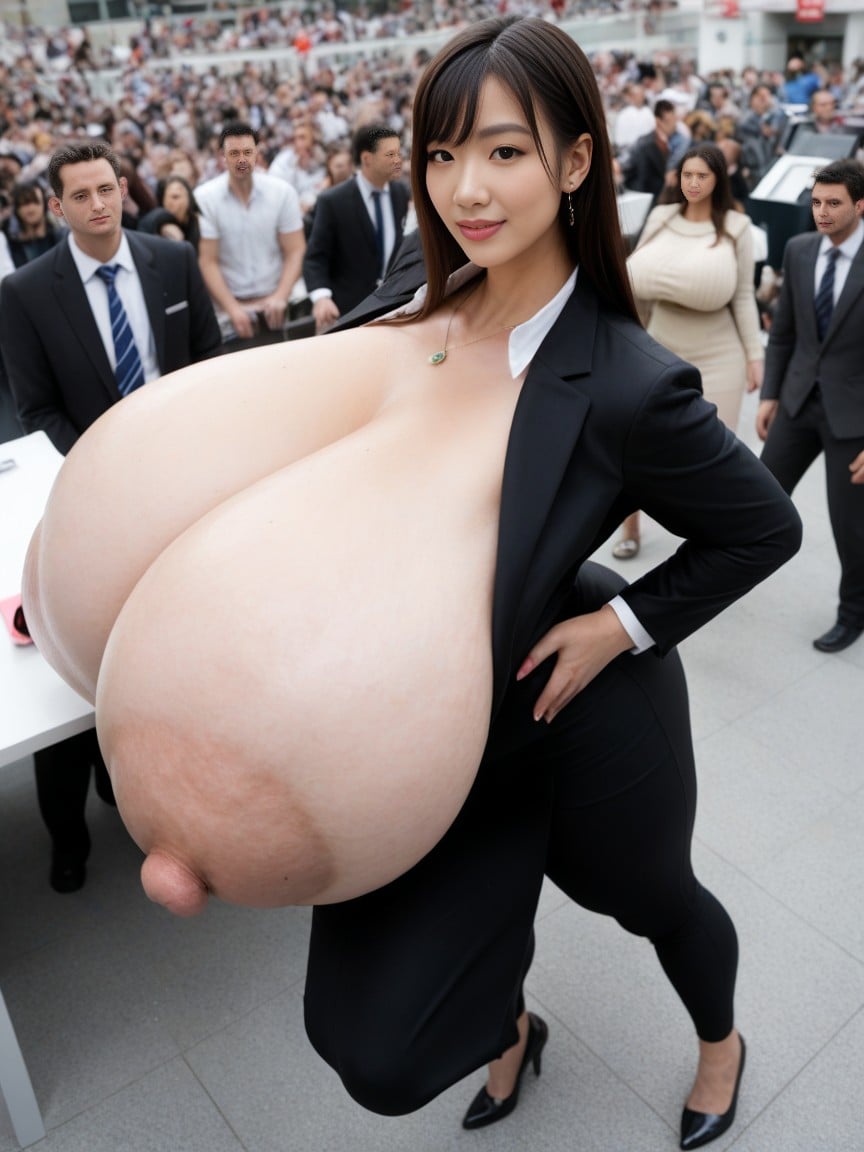 Gigantic Saggy Breasts In Clothes, Super Excessive Long Neck, Top DownファーリーAIポルノ