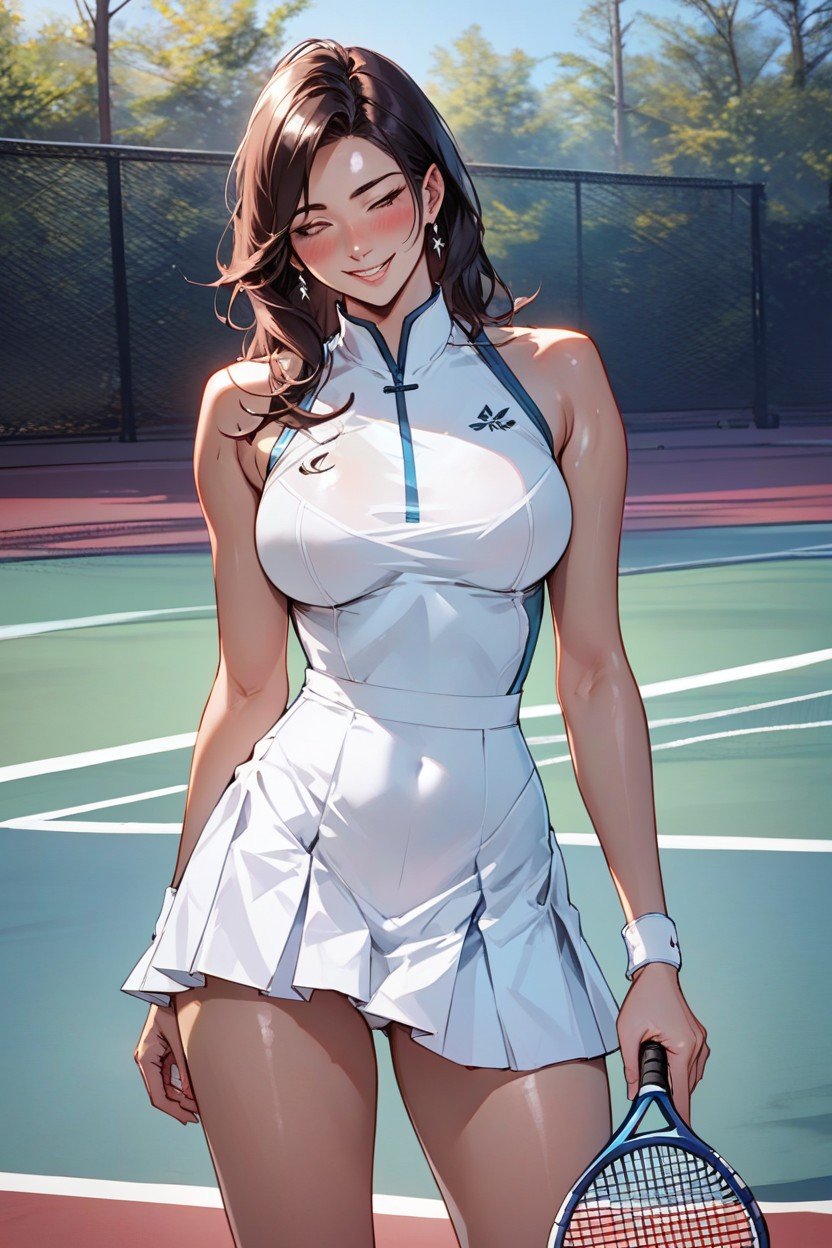 On The Tennis Court, Sexy Woman, 오일 바른 피부AI 포르노