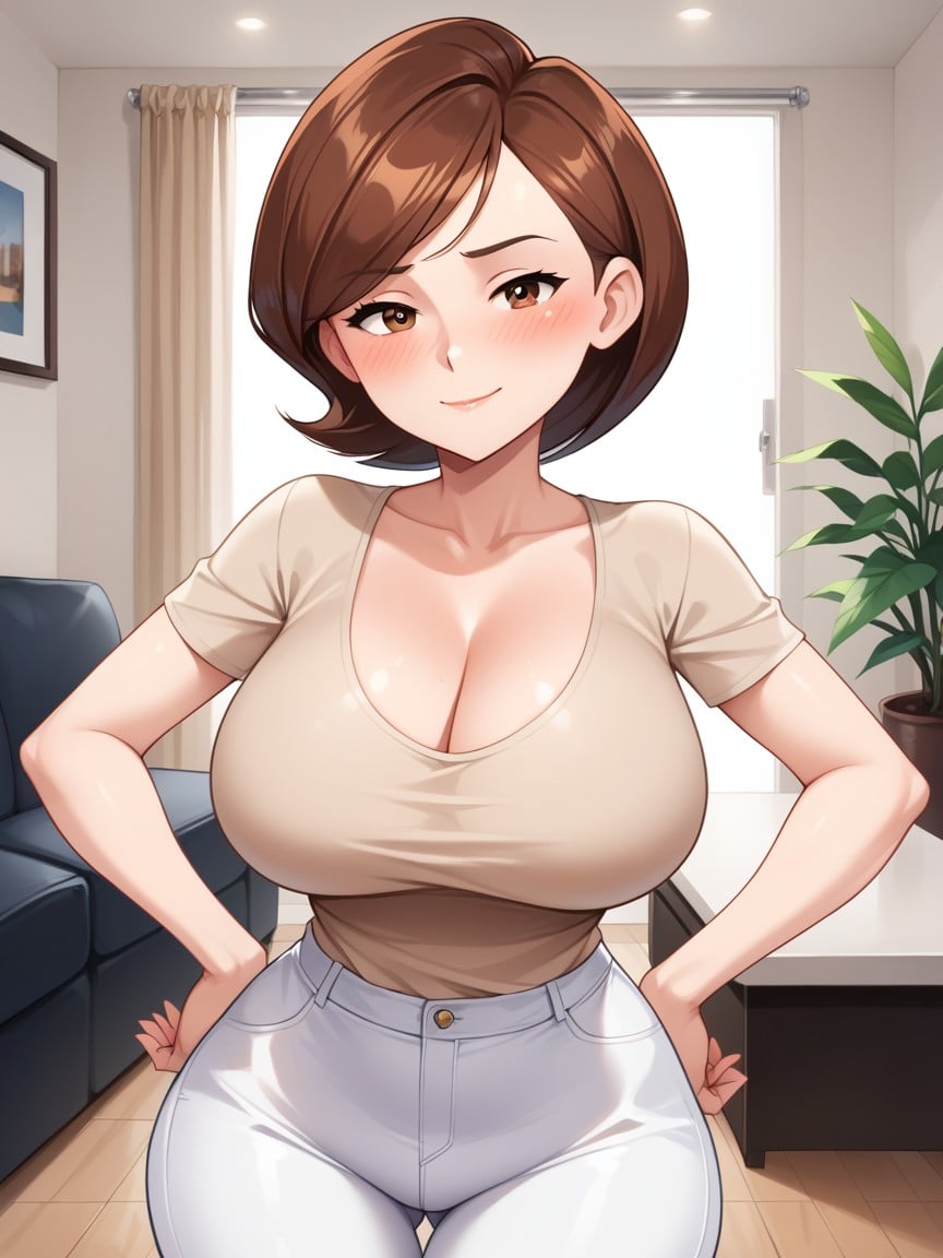 Gigantic Natural Boobs, 큰 엉덩이, Half PantsAI 포르노