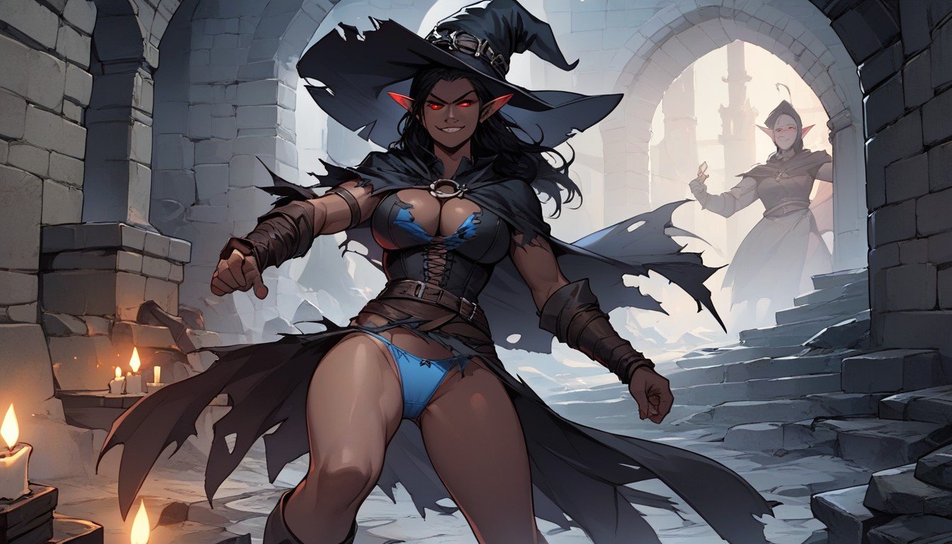 Dark Elf, Roupas Rasgadas, Blue Panties Pornografia de IA