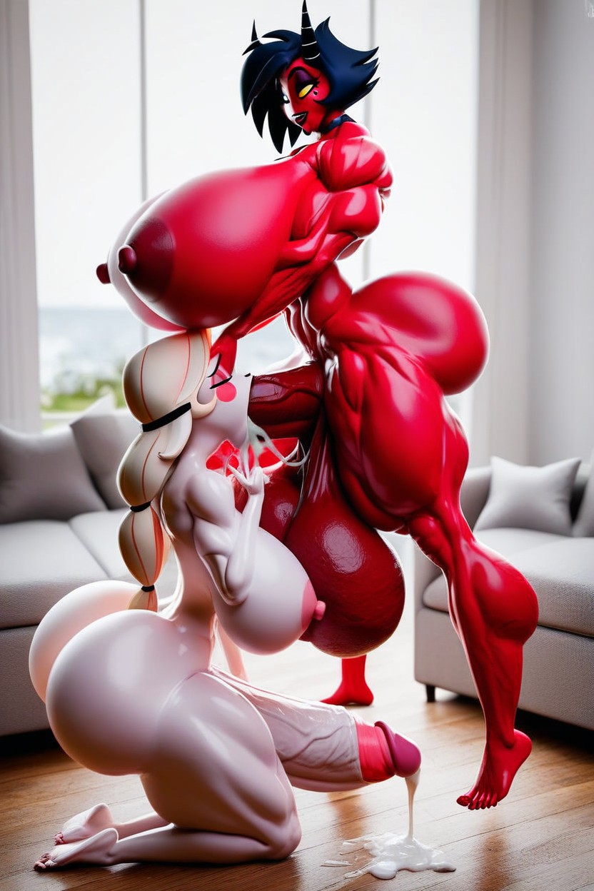 Erection, Futanari Fucking Futa, Blowjob (3rd Person) Shemale AI Porn