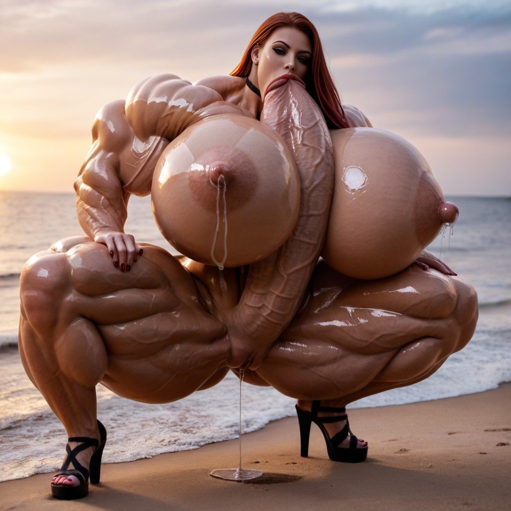 Excessive Muscle & Striation, Sunset, Plump Full Hyper Tits Shemale AI Porn