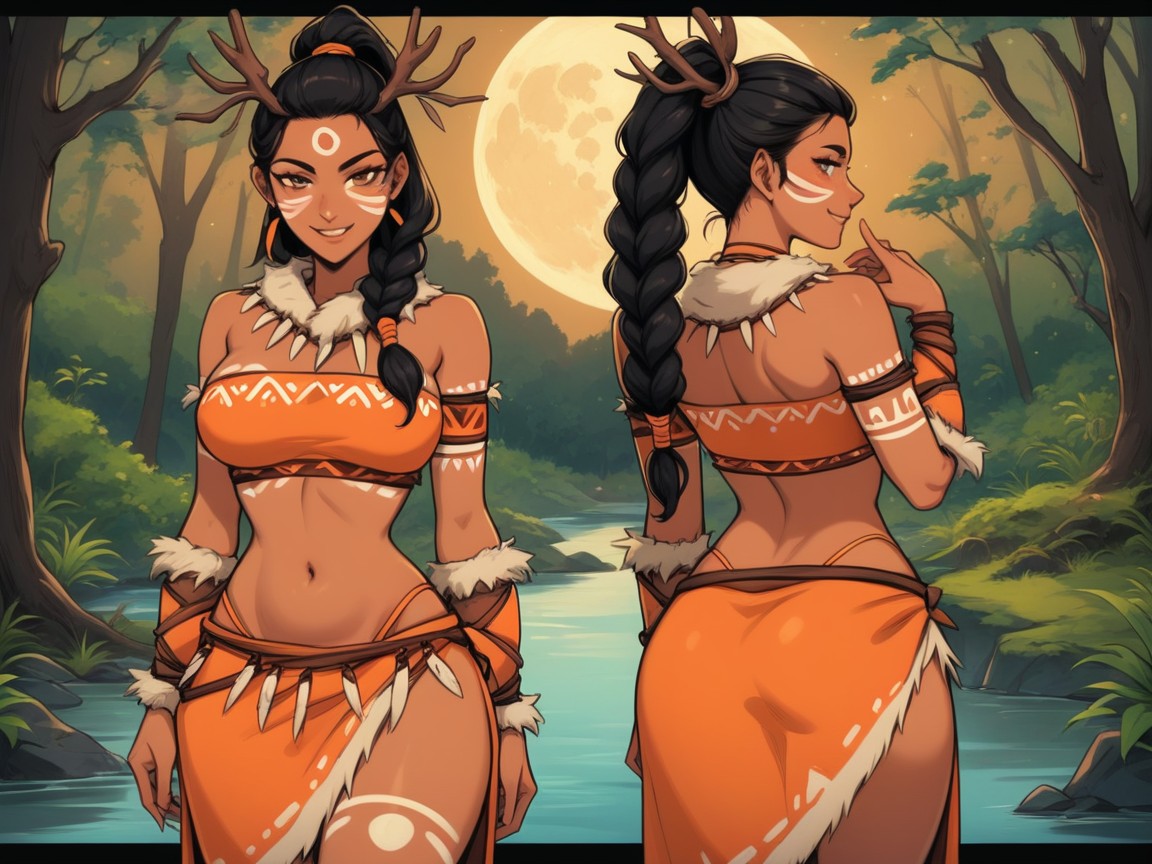 Smug Expression, Outdoors, Orange Sarong AI Porn