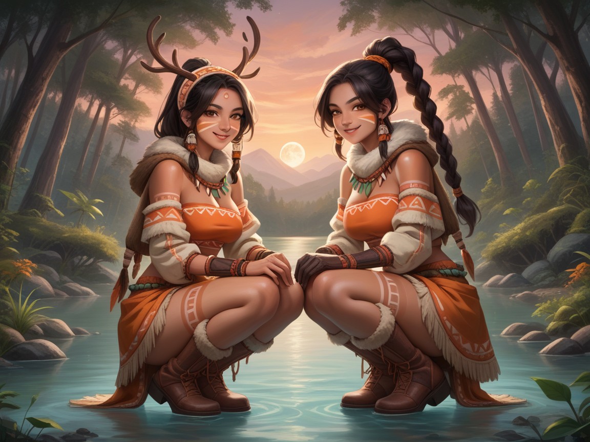 Smug Expression, Antler Tribal Headdress, Tribal Wear Hentai AI Porn