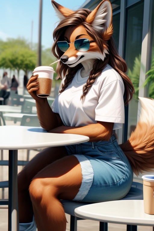 Jean Shorts, Large Hips, Denim Jacket Furry AI Porn